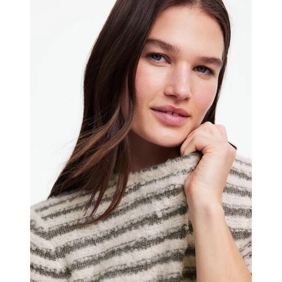 NWT Madewell Bouclé-Knit Wool Alpaca Sweater In Graphite Stripe Size Large - Picture 3 of 8